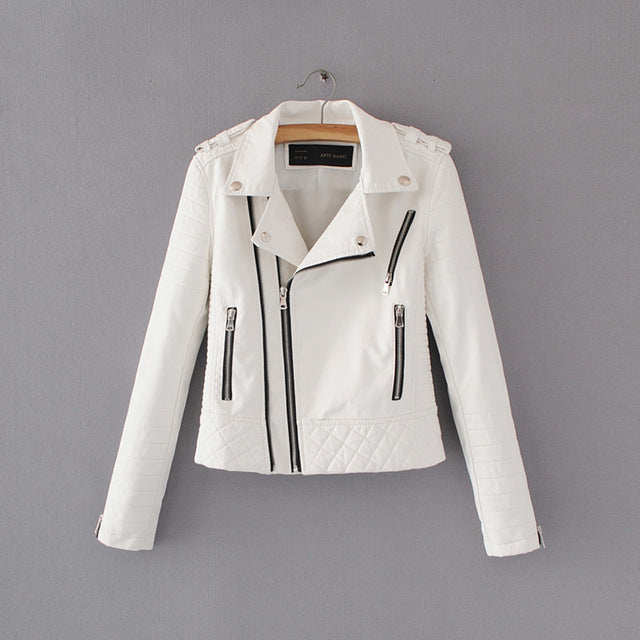 Women Spring Autumn Soft Faux Leather Jackets Lady Motorcyle Zippers Biker Blue Coats Black Outerwear