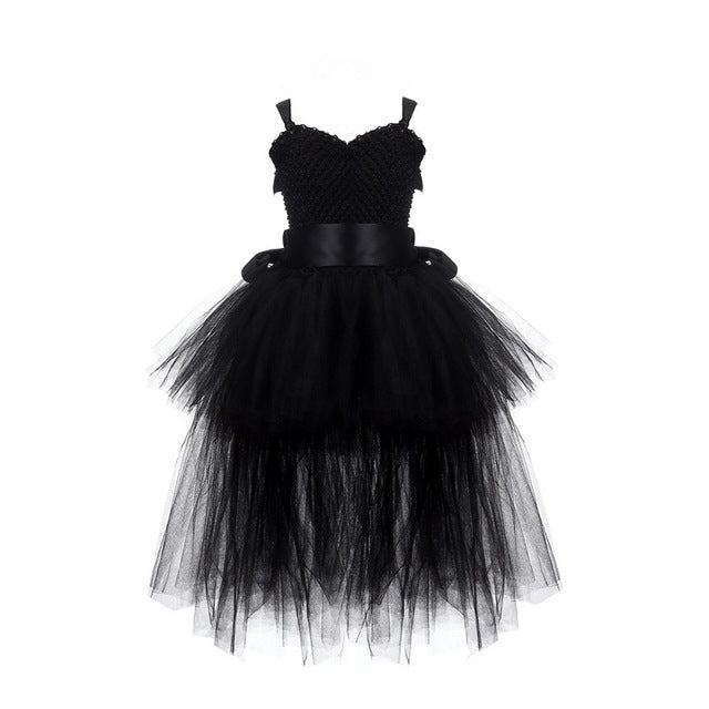 Black Girls Tutu Dress Tulle V-neck Train Girl Evening Birthday Party Dresses Kids Girl Ball Gown Dress Halloween Costume 2-8Y