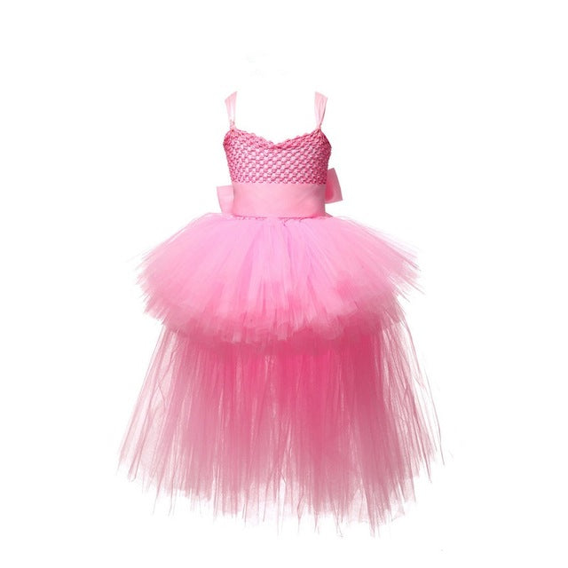 Black Girls Tutu Dress Tulle V-neck Train Girl Evening Birthday Party Dresses Kids Girl Ball Gown Dress Halloween Costume 2-8Y