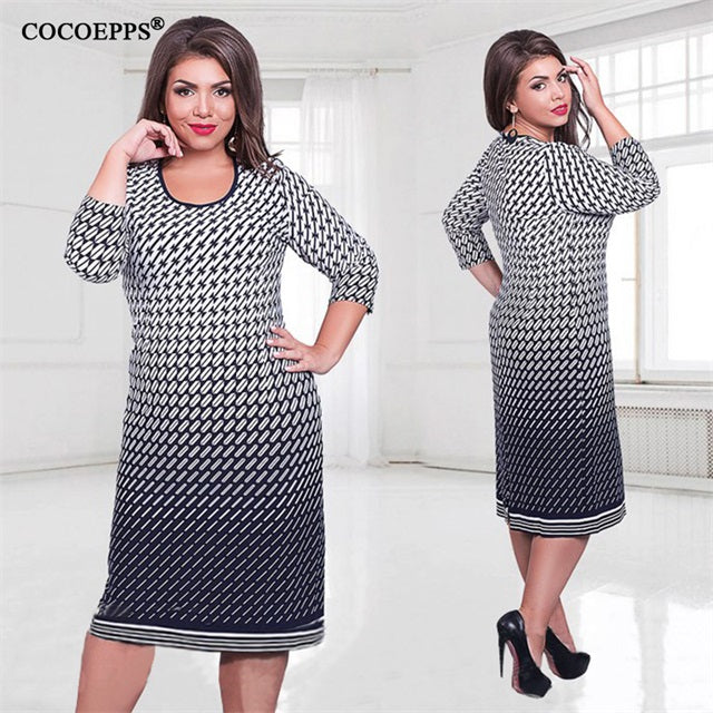 fashionable women dresses big size NEW plus size women clothing winter dress casual o-neck Plaid office bodycon Dress