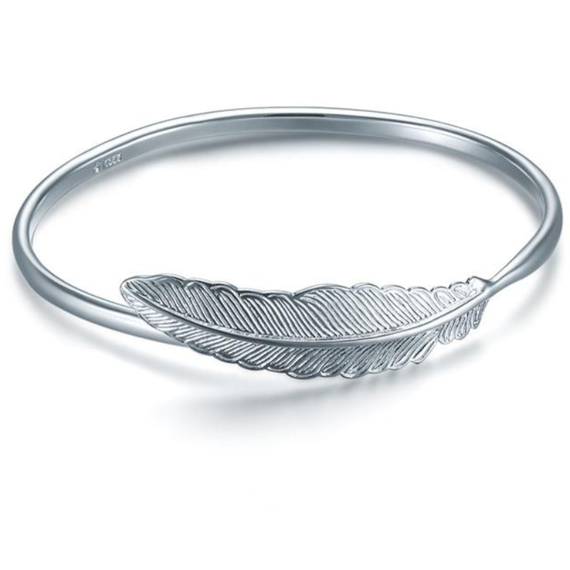 SA SILVERAGE Women Bohemia Feather Bracelets&Bangles Wedding Real 925 Sterling Silver Bangles for Women Fine Jewelry