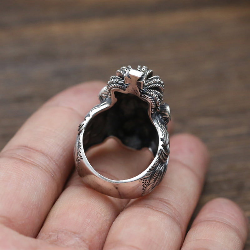 Men's Ring 925 Sterling Silver Crown Lion New Trendy Finger Cool Animal Original Fine Jewelry Luxury Gift for Boyfriend Male