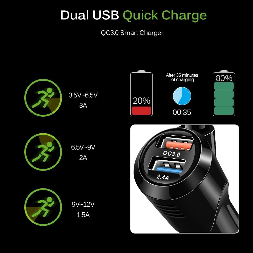 Bluetooth 2-Port USB Quick Charge FM Handsfree Transmitter