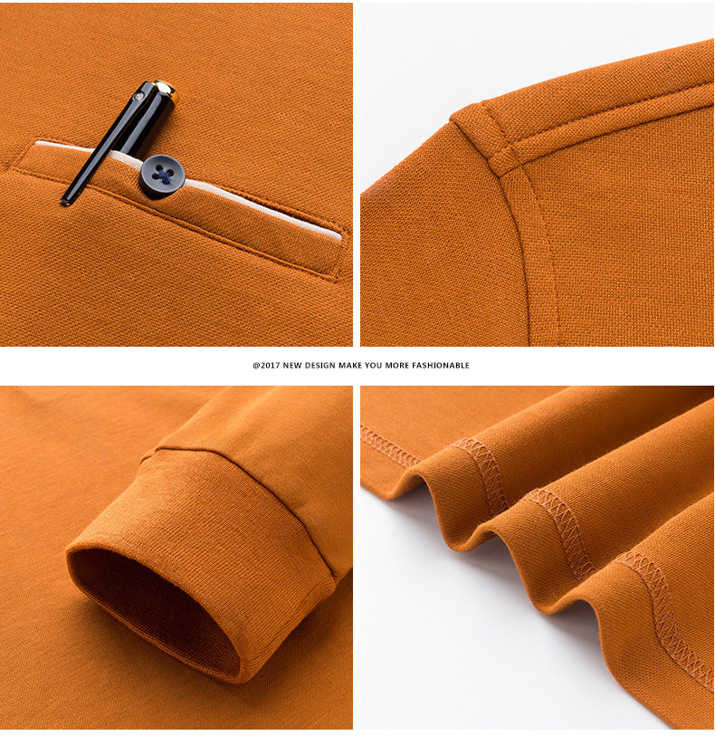 Men's Polo Solid Color Long-Sleeve Shirt