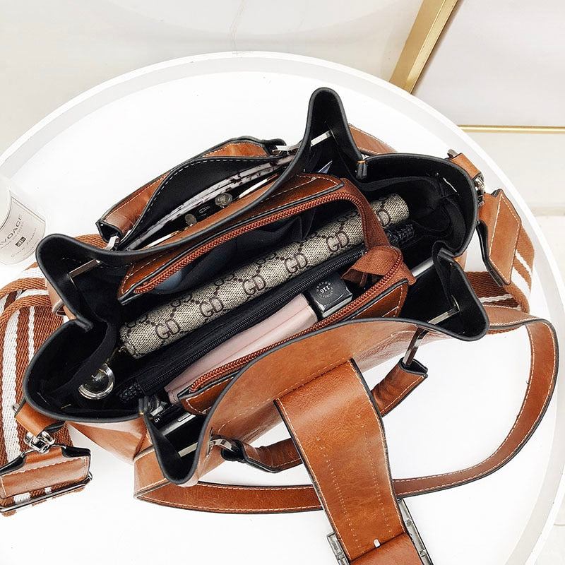 Leather Handbag Crossbody Vintage Bucket Shoulder Bag