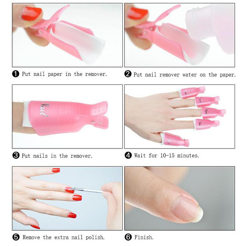 LKE 10PCS Nail Gel Polish Remove Soaker Caps Soak Off Nail gel Plastic Nail Art tools Manicure Nails Gel Varnish Remover Clips