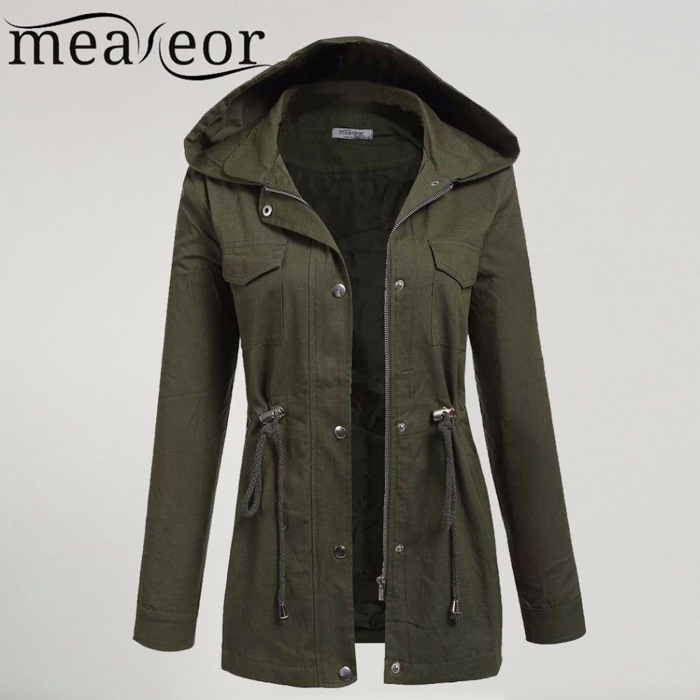Meaneor Women Hooded Thick Warm Coat 100% Cotton Long Sleeve Solid Zip-up Lightweight Zipper Drawstring Jacket Coats Outwear Top