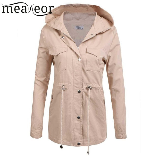 Meaneor Women Hooded Thick Warm Coat 100% Cotton Long Sleeve Solid Zip-up Lightweight Zipper Drawstring Jacket Coats Outwear Top