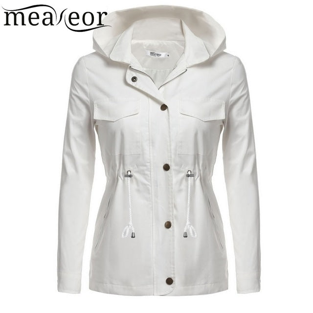 Meaneor Women Hooded Thick Warm Coat 100% Cotton Long Sleeve Solid Zip-up Lightweight Zipper Drawstring Jacket Coats Outwear Top
