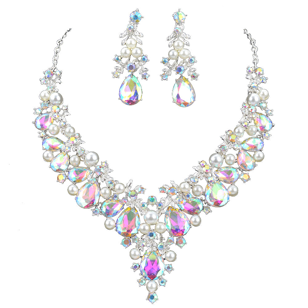 Delicate Shining AB crystal and pearl Jewelry sets For women wedding Dress necklace earrings Bridal party jewellery accessories