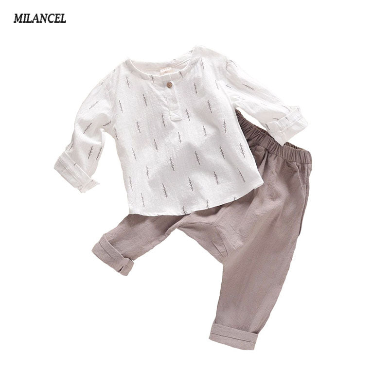 MILANCEL Summer Kids Boys Clothes Set Casual Children's Set Soft Linen Baby Boy Spring Set Leaf Tops & Harem Pants Kids Set