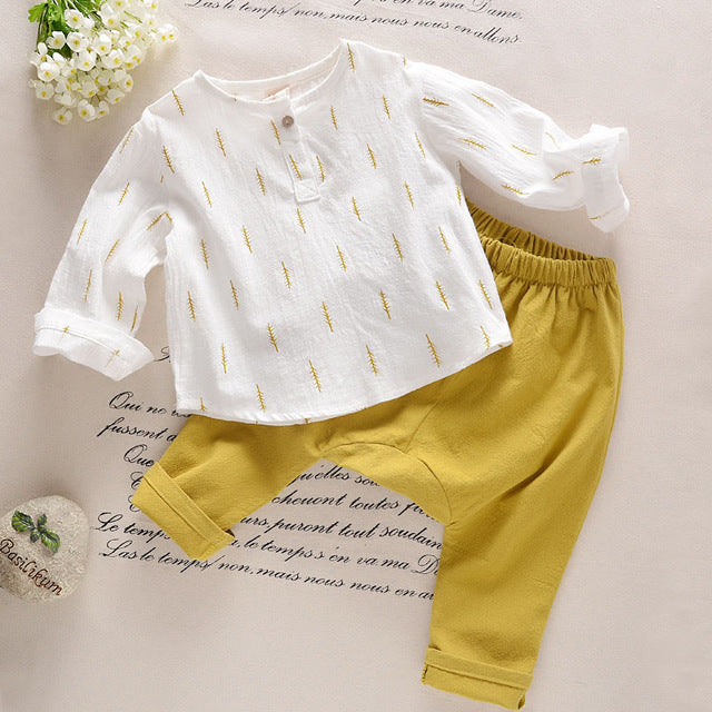 MILANCEL Summer Kids Boys Clothes Set Casual Children's Set Soft Linen Baby Boy Spring Set Leaf Tops & Harem Pants Kids Set