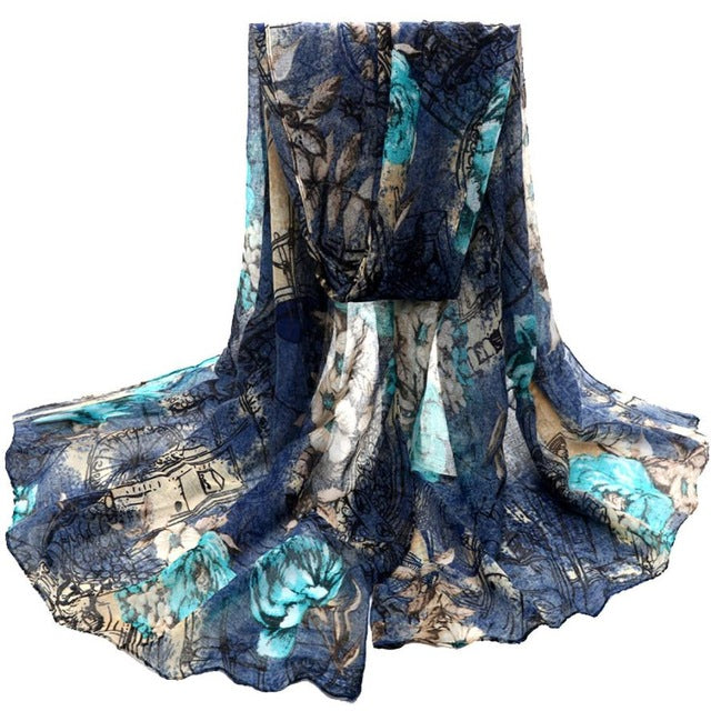 High Quality Bohemian Beach Scarves Voile Soft Long Scarf Women Flowers Printed Wrap Shawl Stole Scarves 180*90CM #10