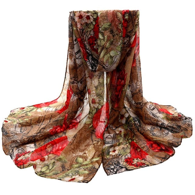 High Quality Bohemian Beach Scarves Voile Soft Long Scarf Women Flowers Printed Wrap Shawl Stole Scarves 180*90CM #10