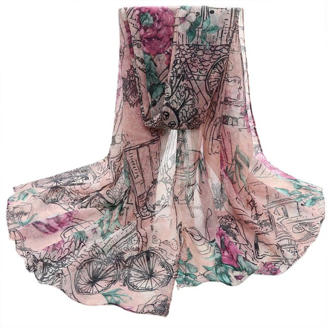 High Quality Bohemian Beach Scarves Voile Soft Long Scarf Women Flowers Printed Wrap Shawl Stole Scarves 180*90CM #10