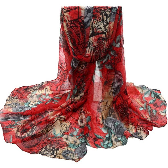 High Quality Bohemian Beach Scarves Voile Soft Long Scarf Women Flowers Printed Wrap Shawl Stole Scarves 180*90CM #10