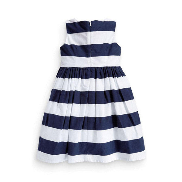 Baby Kid Girls Sleeveless One Piece Dress Blue Striped Bowknot Tutu Dresses Summer