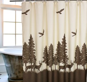 Natural Waterproof Deer in the Forest Shower Curtain - Beige Coffee Mildewproof Polyester Fabric Kids Bathroom Curtain Designs