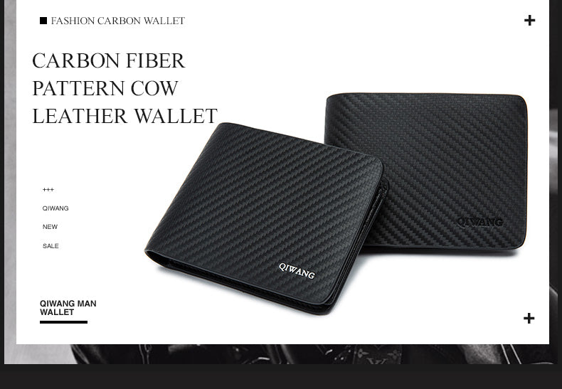 Qi Wang Wallet for Men Carbon Wallet Genuine Leather small wallet Men Leather Thin Wallet Male Slim  Man Card purse Money Bags