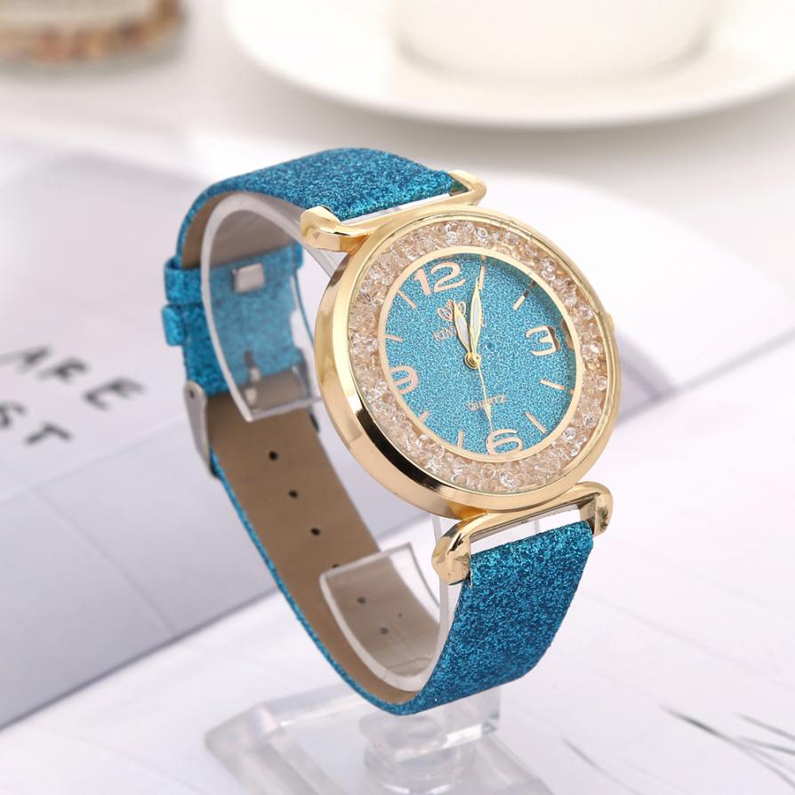 Quartz Wristwatches  Reloj Mujer  PU Leather   Crystal  Watch Women  Luxury  Simple   Round   Watches