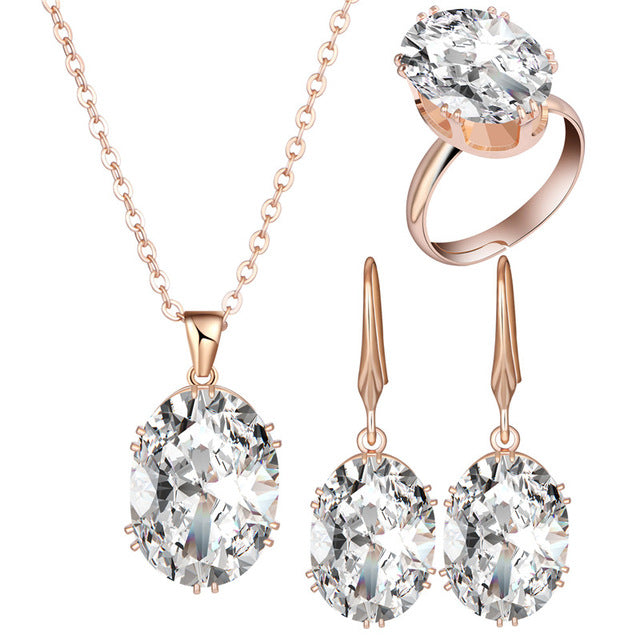 Top Quality Luxury Rose Gold Engagement Jewelry Sets Cubic Zircon for Women Bridal Wedding Earrings Sets with rings