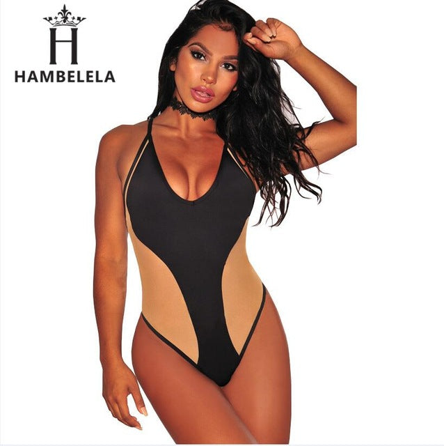 HAMBELELA Spandex Backless   Bodysuit Women Sleeveless Adjust Strap Summer Romper Women   Jumpsuit Shorts Bodysuit