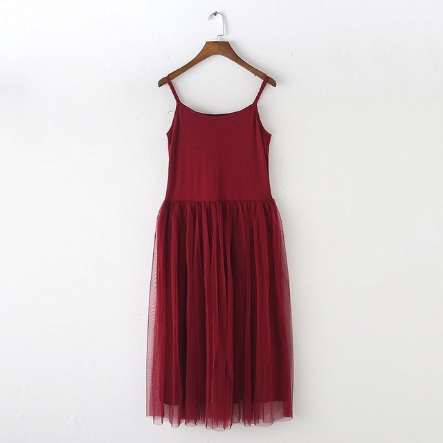 New   Lace Vest Dress Women Sleeveless O-neck Loose Spaghetti Strap Spring Summer Dress Cotton Elegant Party Dresses BL1490