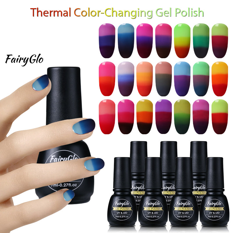 FairyGlo 7ML Thermal Color Changing UV Gel Nail Polish Paint Gellak Lucky Lacquer Soak Off Semi Permanent Stamping Gel Polish