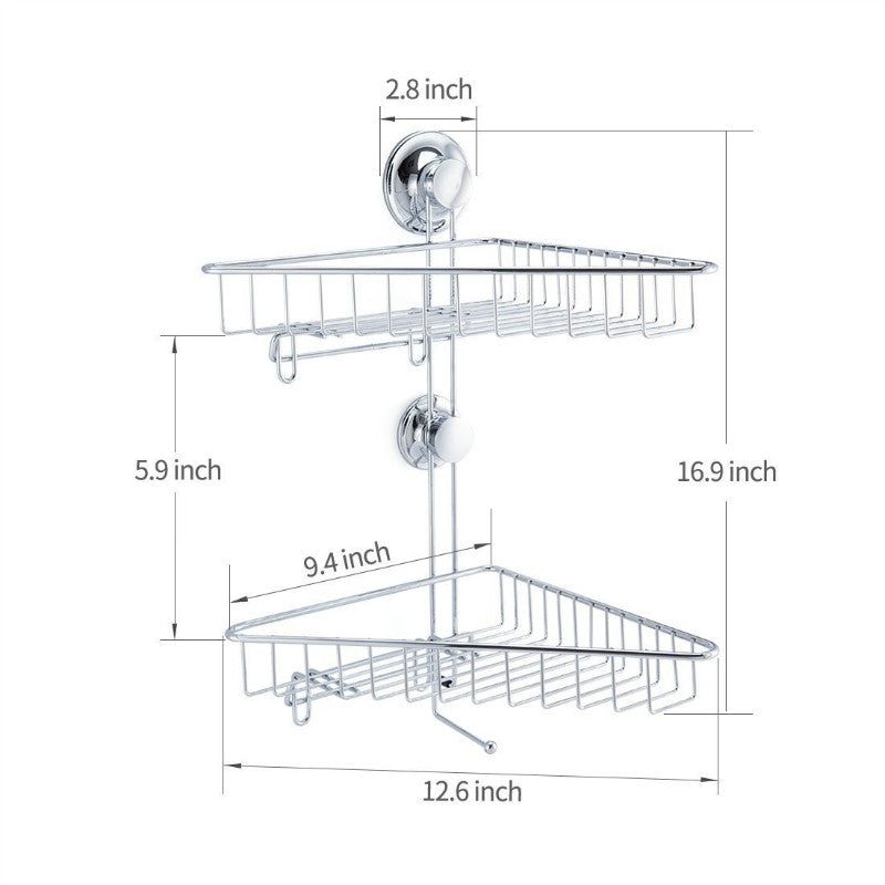 Bathroom Shower Caddy Basket Suction 2 Layers Wall Mount Organizer Stainless Steel Holder Storage Basket Towel Rack Soap Dish