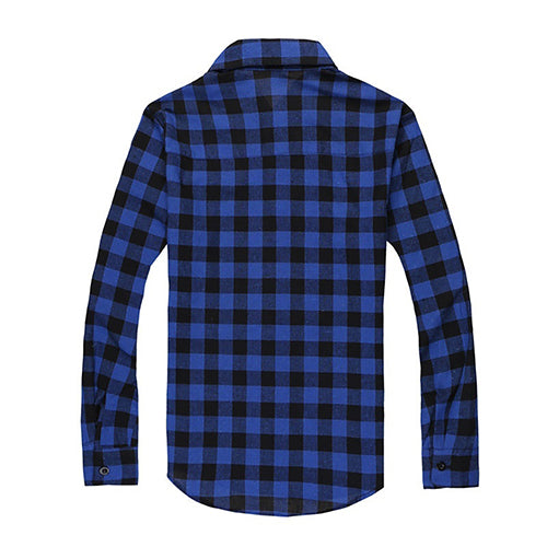 Men's Fashion Casual All-Match Plaid Pattern Long-Sleeved Slim Fit Shirt Top