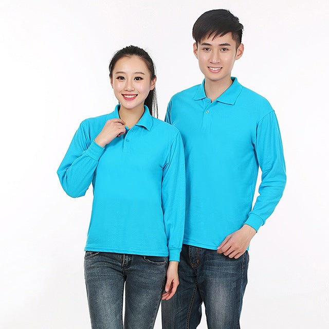 Polo Shirt Men Long Sleeve Blusas Solid Color Women Tops