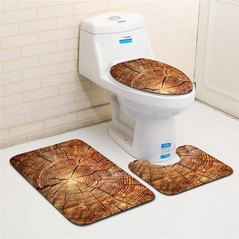 3PCS Creative Wood Pattern Toilet Seat Cover Set