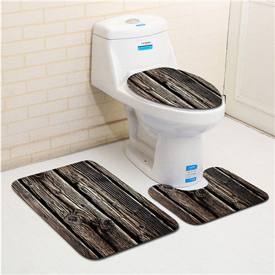 3PCS Creative Wood Pattern Toilet Seat Cover Set