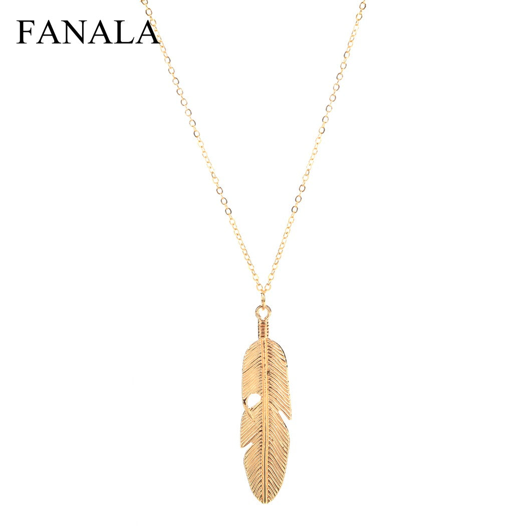 FANALA Women Necklace Choker Fashion Jewelry Feather Pendant Chain Necklace Long Sweater Chain Statement Jewelry Necklace Women