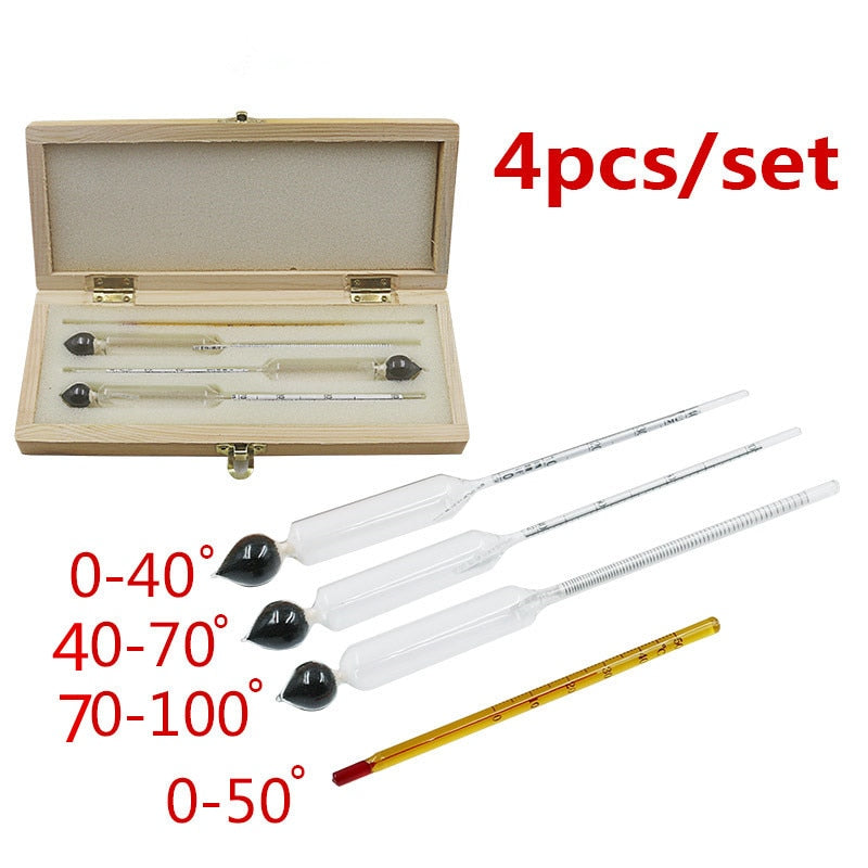 4 Piece: Alcohol Hydrometer Wine Tester Concentration Kit