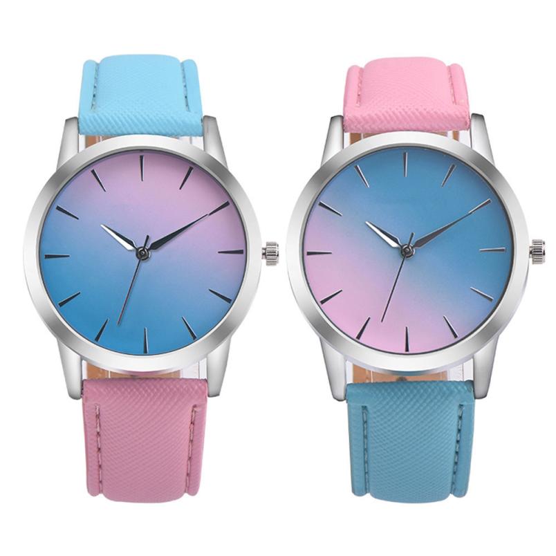 Bright Color PU Leather Clock Fashion Women Watches