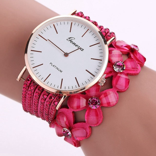 Women's Elegant Casual Crystal Floral Bracelet & Wrist Watch