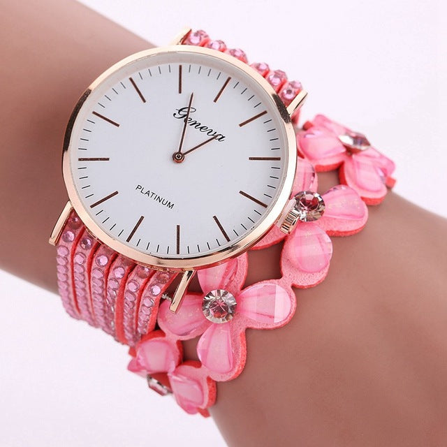 Women's Elegant Casual Crystal Floral Bracelet & Wrist Watch