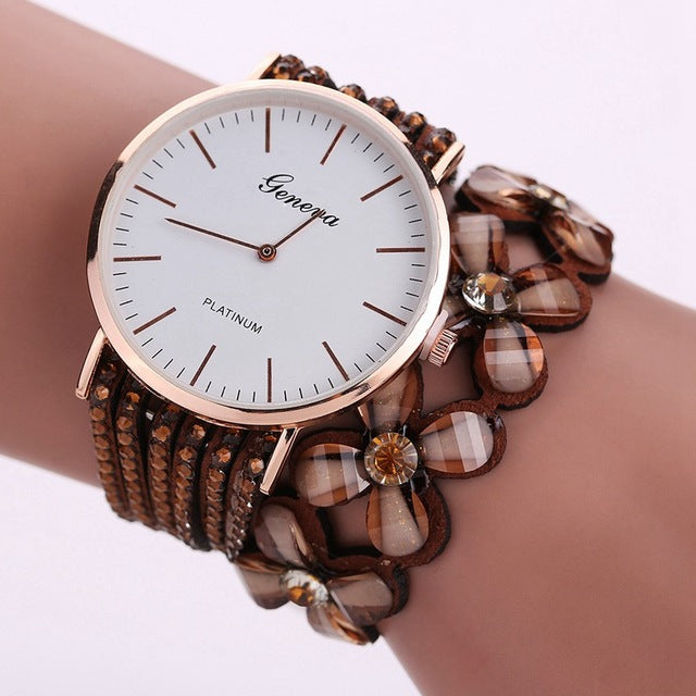 Women's Elegant Casual Crystal Floral Bracelet & Wrist Watch