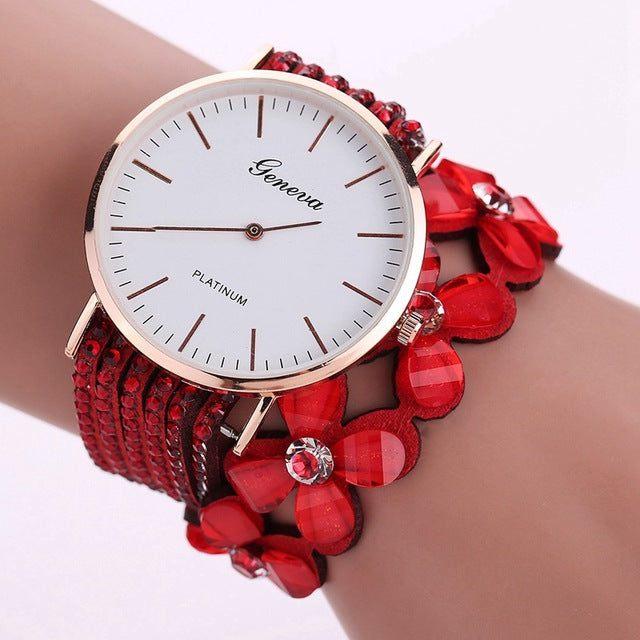Women's Elegant Casual Crystal Floral Bracelet & Wrist Watch