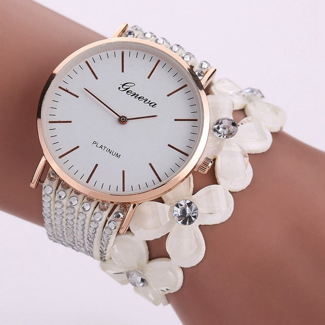 Women's Elegant Casual Crystal Floral Bracelet & Wrist Watch