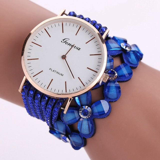 Women's Elegant Casual Crystal Floral Bracelet & Wrist Watch