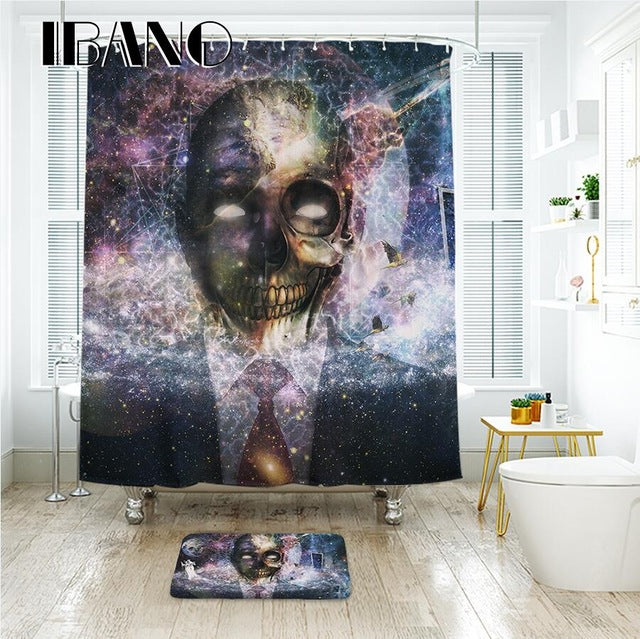 Cartoon Colored Skull Design Custom Shower Curtain Bathroom Waterproof Mildewproof Polyester Fabric With 12 Hooks Multi-Size