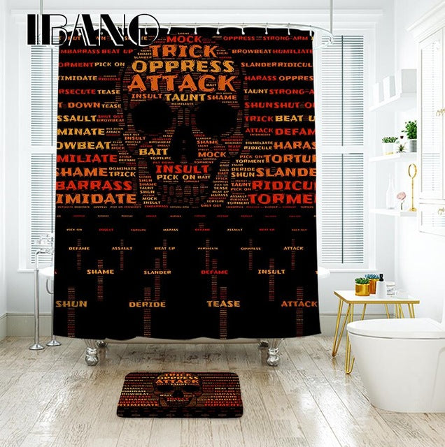 Cartoon Colored Skull Design Custom Shower Curtain Bathroom Waterproof Mildewproof Polyester Fabric With 12 Hooks Multi-Size