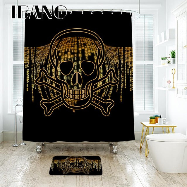 Cartoon Colored Skull Design Custom Shower Curtain Bathroom Waterproof Mildewproof Polyester Fabric With 12 Hooks Multi-Size