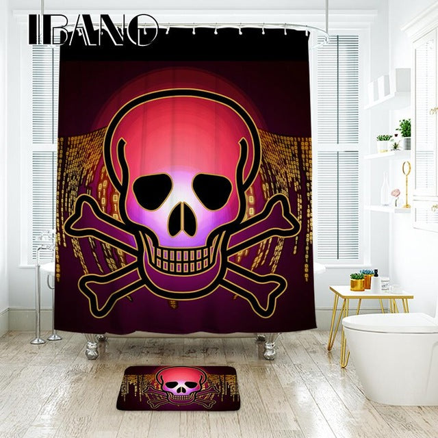 Cartoon Colored Skull Design Custom Shower Curtain Bathroom Waterproof Mildewproof Polyester Fabric With 12 Hooks Multi-Size