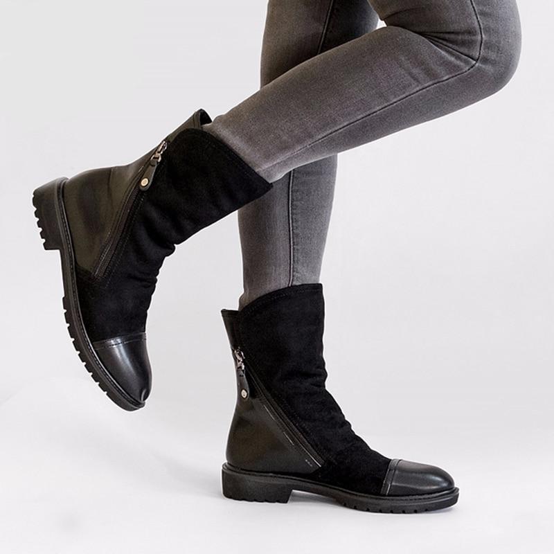Women's Faux Suede Leather Mid-Calf Boots with Zipper