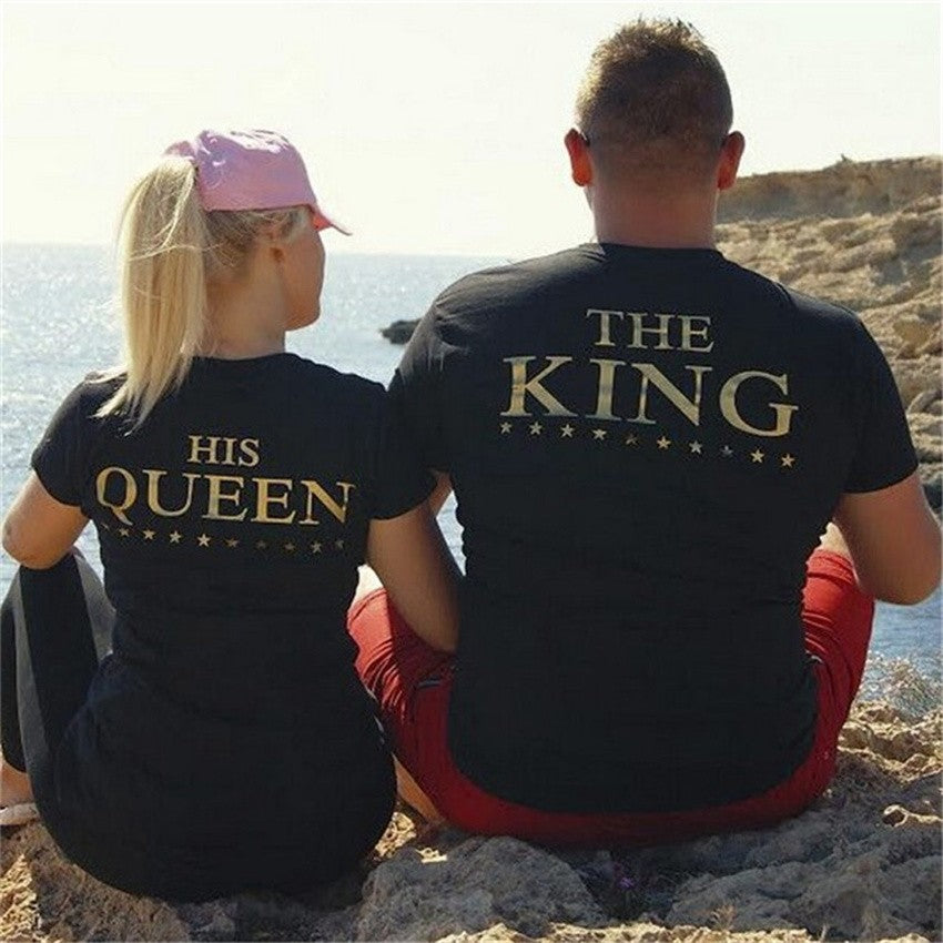 Plus XXXL Size Lovers The King His Queen Back Printed Tee shirts Harajuku Couple Hipster T shirt Tops