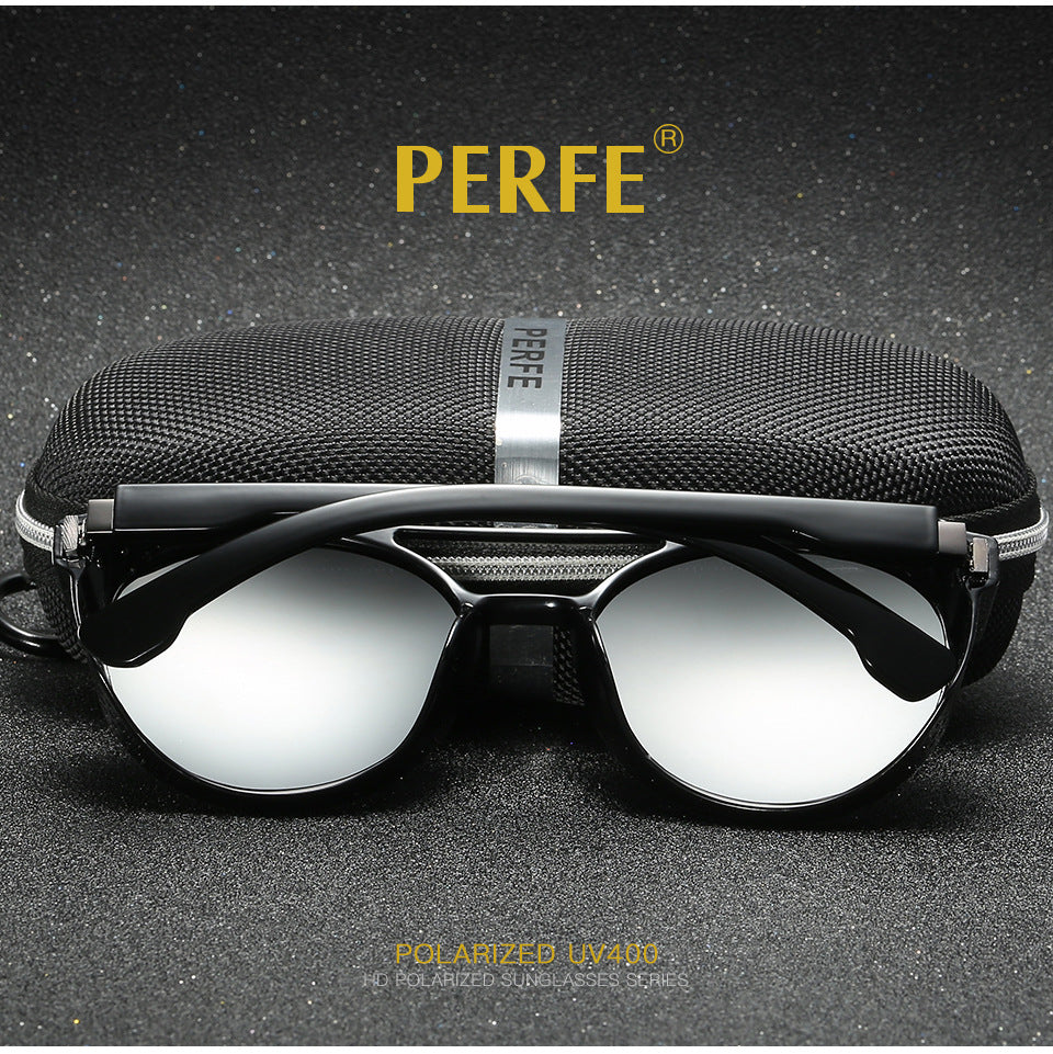 PERFE Fashion Brand Designer Vintage Personality HD Round Sun Glasses Hollow Steampunk Polarized Sunglasses For Men UV400-Proof