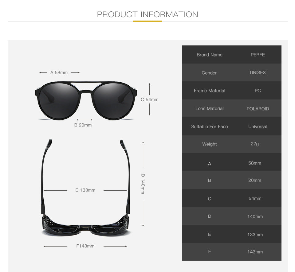 PERFE Fashion Brand Designer Vintage Personality HD Round Sun Glasses Hollow Steampunk Polarized Sunglasses For Men UV400-Proof